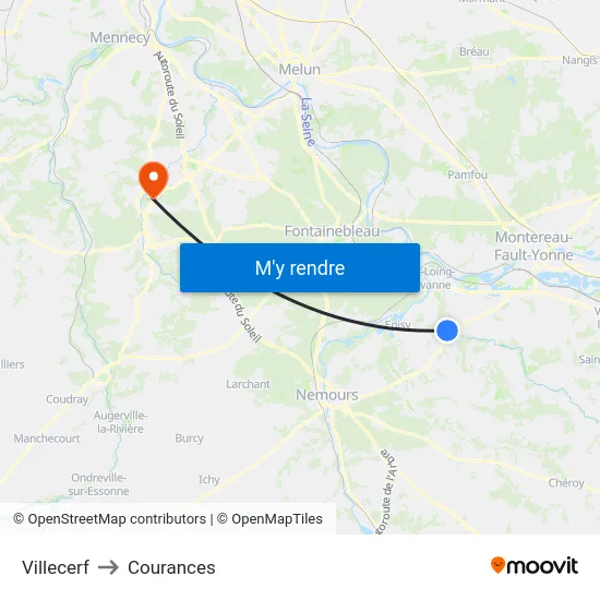Villecerf to Courances map