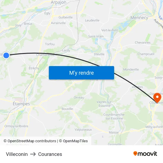 Villeconin to Courances map