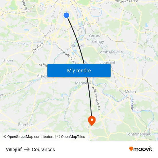 Villejuif to Courances map