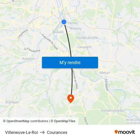 Villeneuve-Le-Roi to Courances map