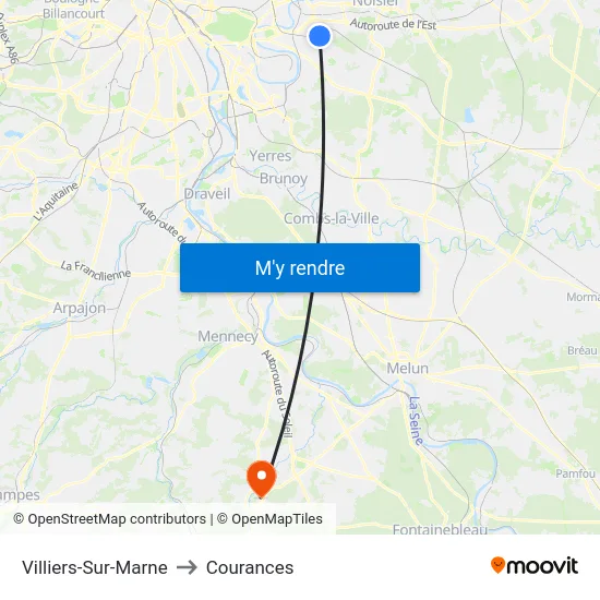 Villiers-Sur-Marne to Courances map