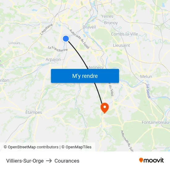 Villiers-Sur-Orge to Courances map