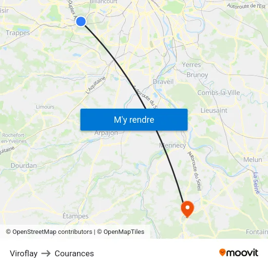 Viroflay to Courances map