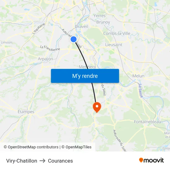 Viry-Chatillon to Courances map