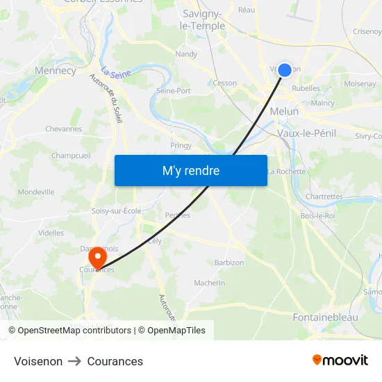 Voisenon to Courances map