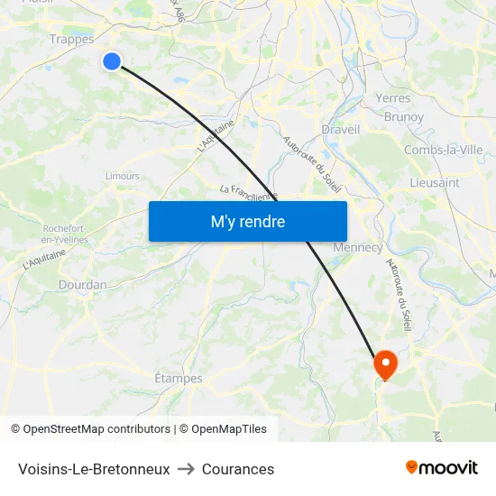Voisins-Le-Bretonneux to Courances map