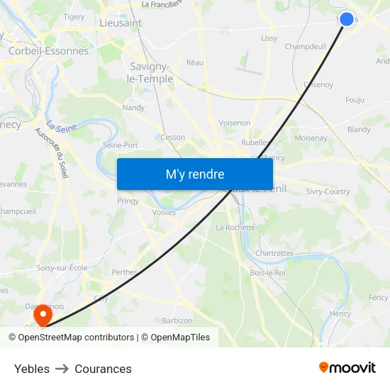 Yebles to Courances map