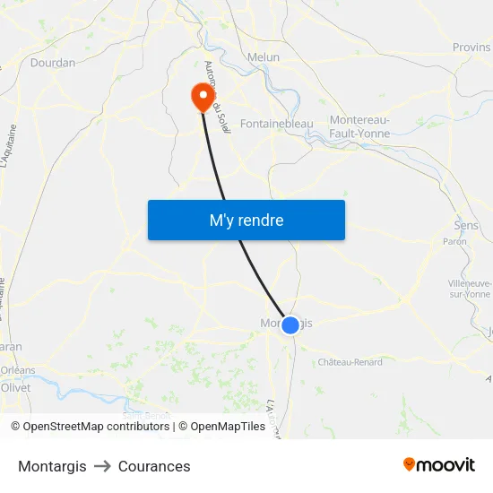 Montargis to Courances map
