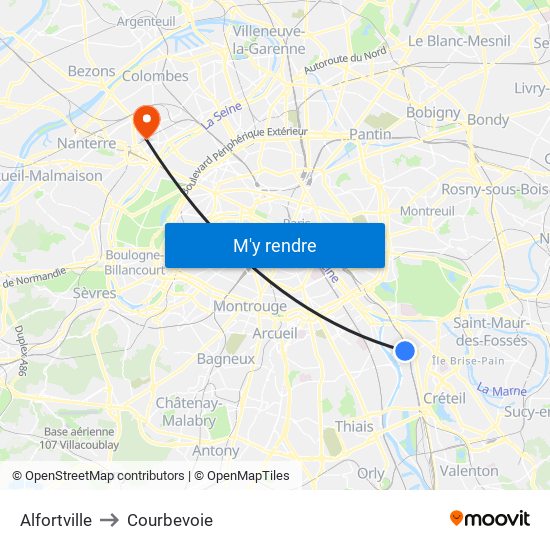 Alfortville to Courbevoie map