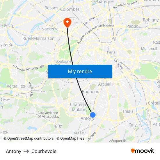 Antony to Courbevoie map