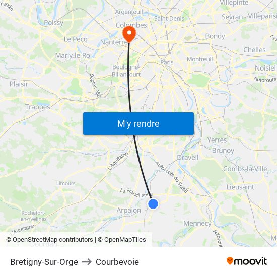 Bretigny-Sur-Orge to Courbevoie map