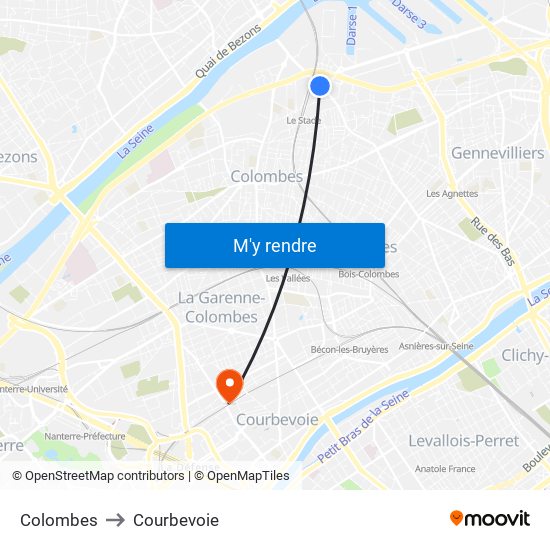 Colombes to Courbevoie map