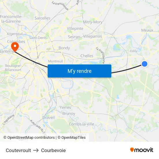 Coutevroult to Courbevoie map