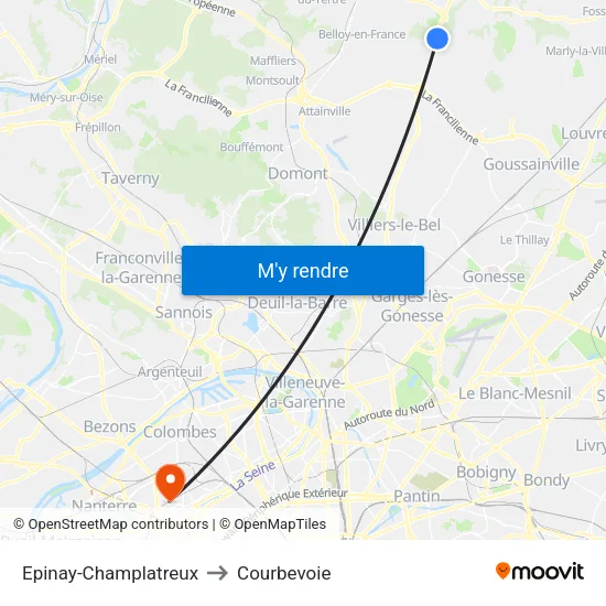 Epinay-Champlatreux to Courbevoie map