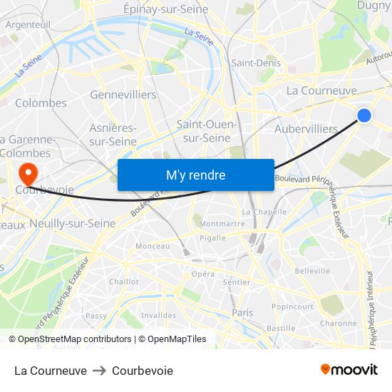 La Courneuve to Courbevoie map