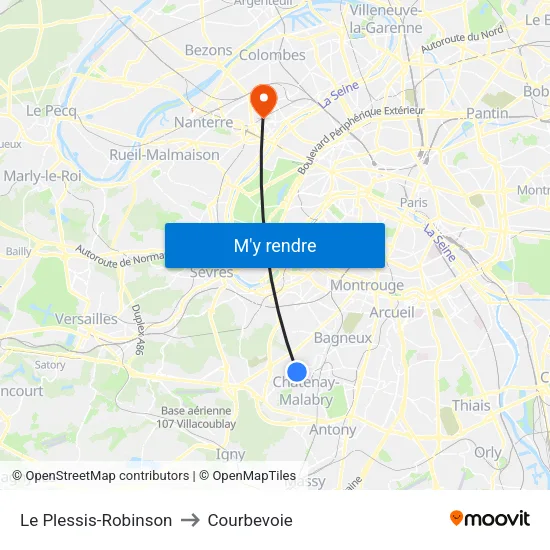 Le Plessis-Robinson to Courbevoie map