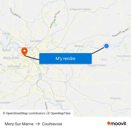 Mery-Sur-Marne to Courbevoie map