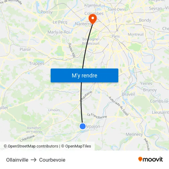 Ollainville to Courbevoie map