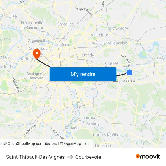 Saint-Thibault-Des-Vignes to Courbevoie map