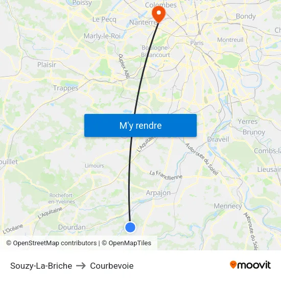 Souzy-La-Briche to Courbevoie map