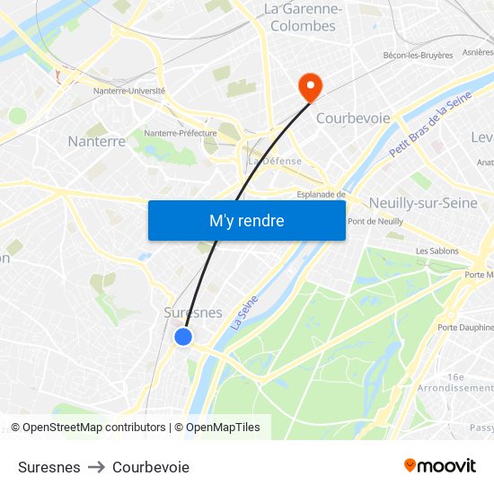 Suresnes to Courbevoie map