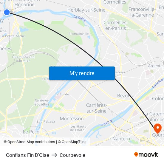 Conflans Fin D'Oise to Courbevoie map