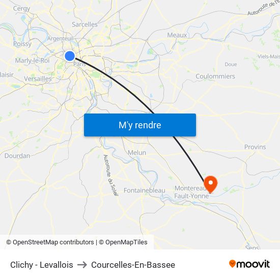 Clichy - Levallois to Courcelles-En-Bassee map