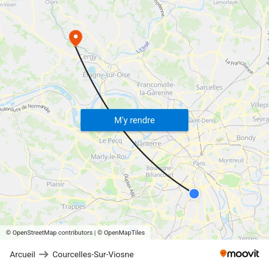 Arcueil to Courcelles-Sur-Viosne map