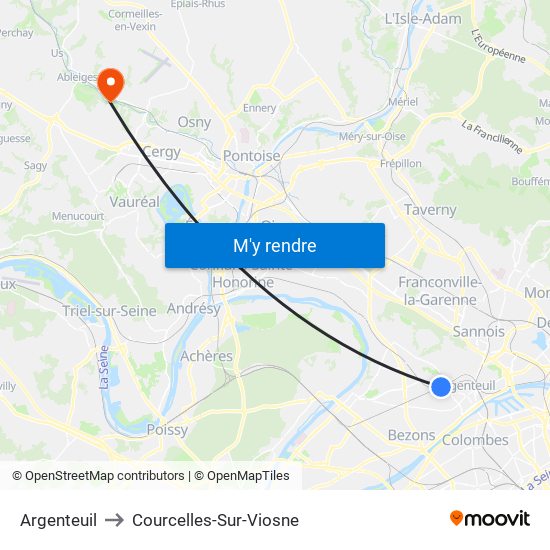 Argenteuil to Courcelles-Sur-Viosne map