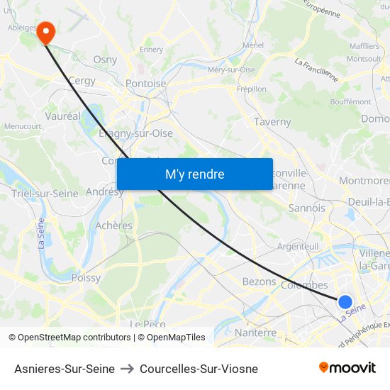 Asnieres-Sur-Seine to Courcelles-Sur-Viosne map