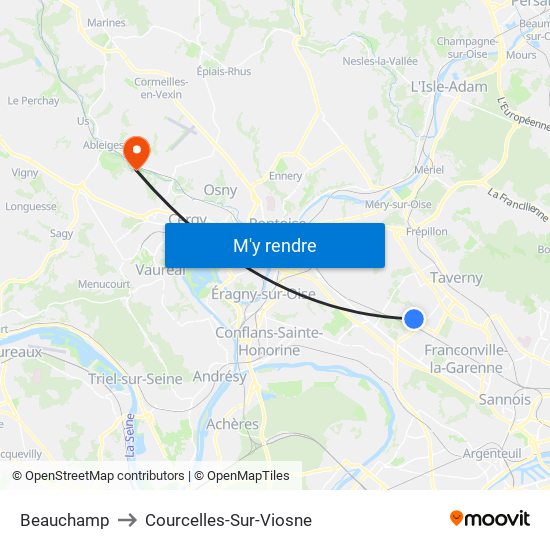 Beauchamp to Courcelles-Sur-Viosne map