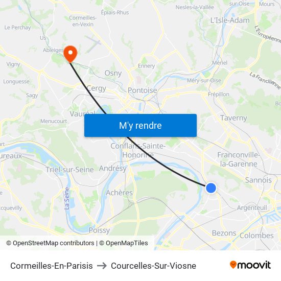 Cormeilles-En-Parisis to Courcelles-Sur-Viosne map