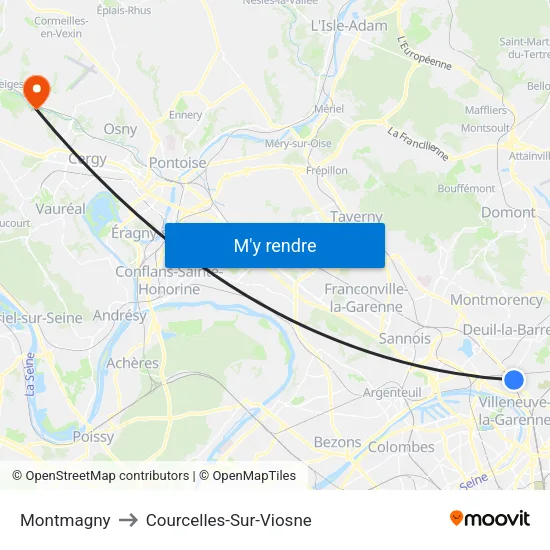 Montmagny to Courcelles-Sur-Viosne map