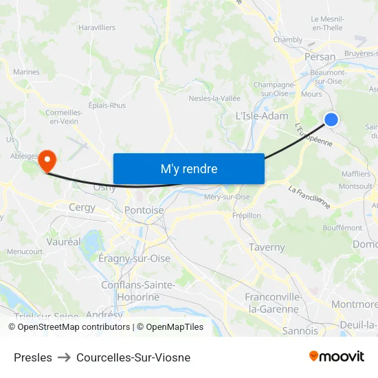 Presles to Courcelles-Sur-Viosne map