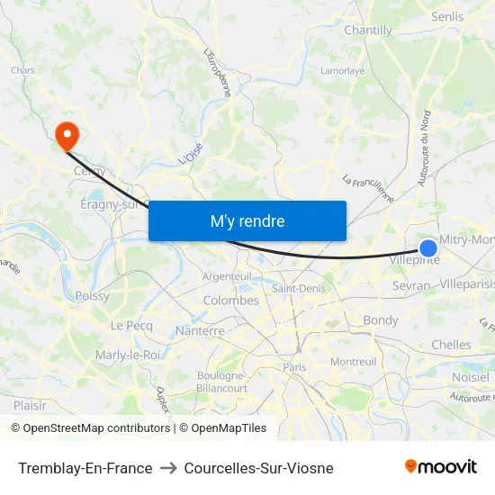 Tremblay-En-France to Courcelles-Sur-Viosne map
