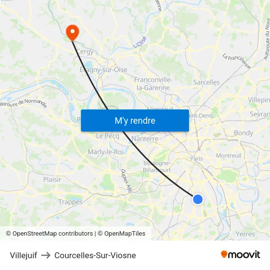 Villejuif to Courcelles-Sur-Viosne map