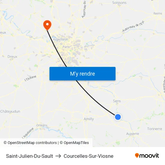 Saint-Julien-Du-Sault to Courcelles-Sur-Viosne map