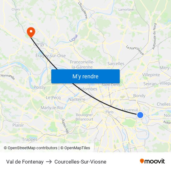 Val de Fontenay to Courcelles-Sur-Viosne map