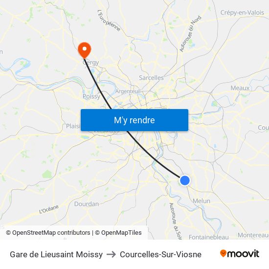 Gare de Lieusaint Moissy to Courcelles-Sur-Viosne map