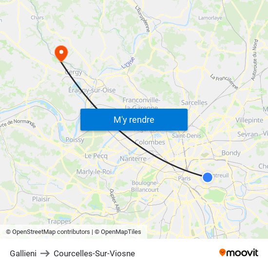 Gallieni to Courcelles-Sur-Viosne map