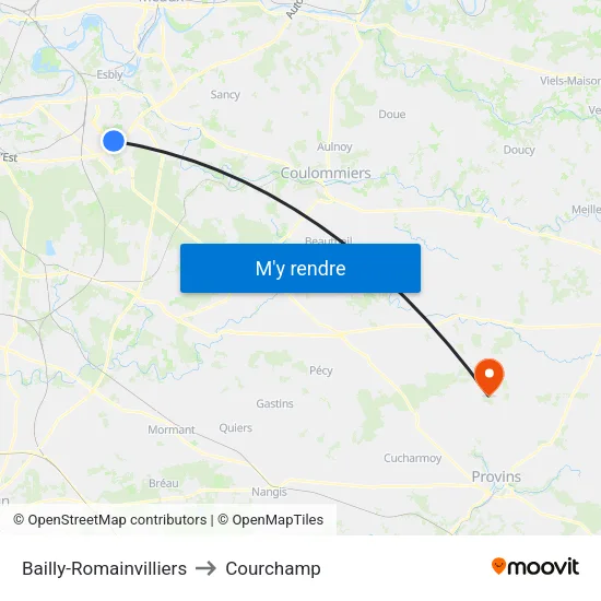 Bailly-Romainvilliers to Courchamp map