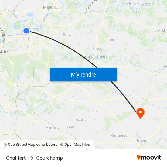 Chalifert to Courchamp map