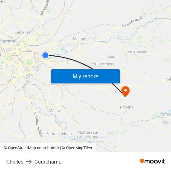 Chelles to Courchamp map