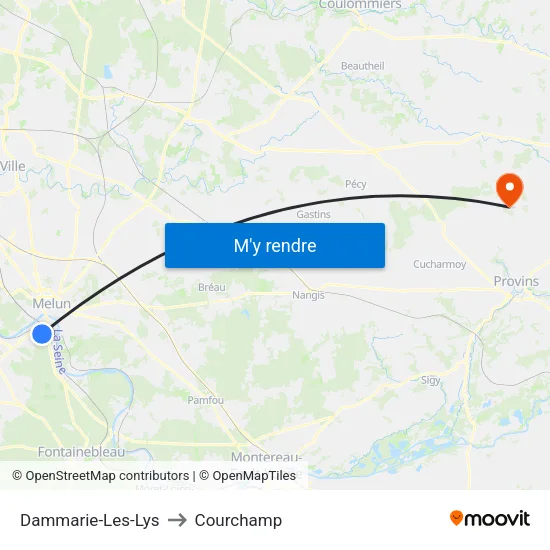Dammarie-Les-Lys to Courchamp map