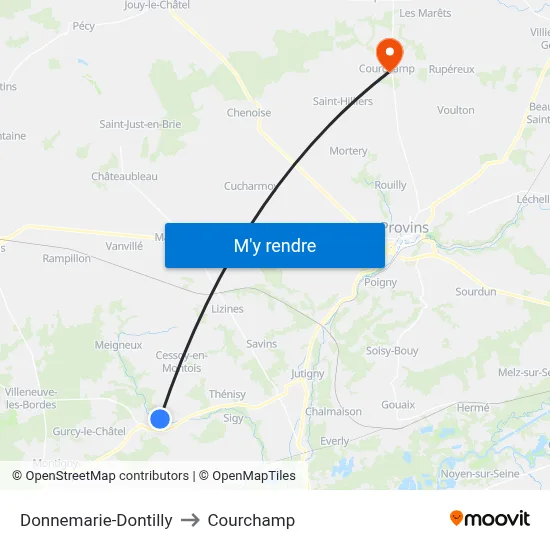Donnemarie-Dontilly to Courchamp map
