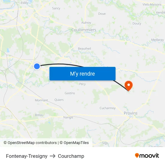 Fontenay-Tresigny to Courchamp map