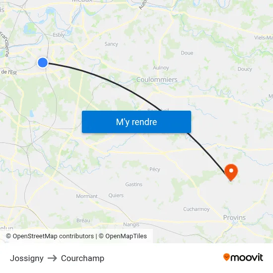 Jossigny to Courchamp map
