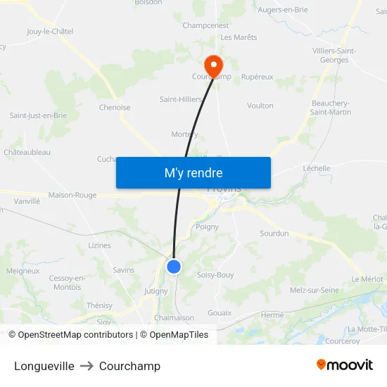 Longueville to Courchamp map