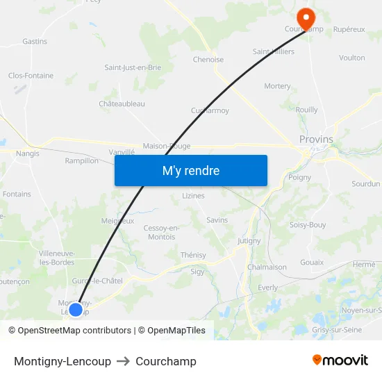 Montigny-Lencoup to Courchamp map