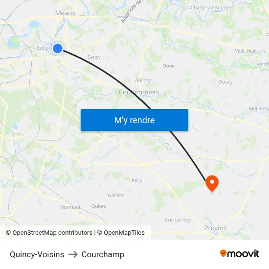 Quincy-Voisins to Courchamp map